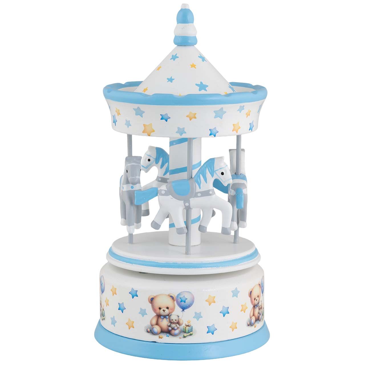 GIOSTRA CARILLON IN LEGNO DECORO ORSETTI TETTO STELLINE AZZURRO